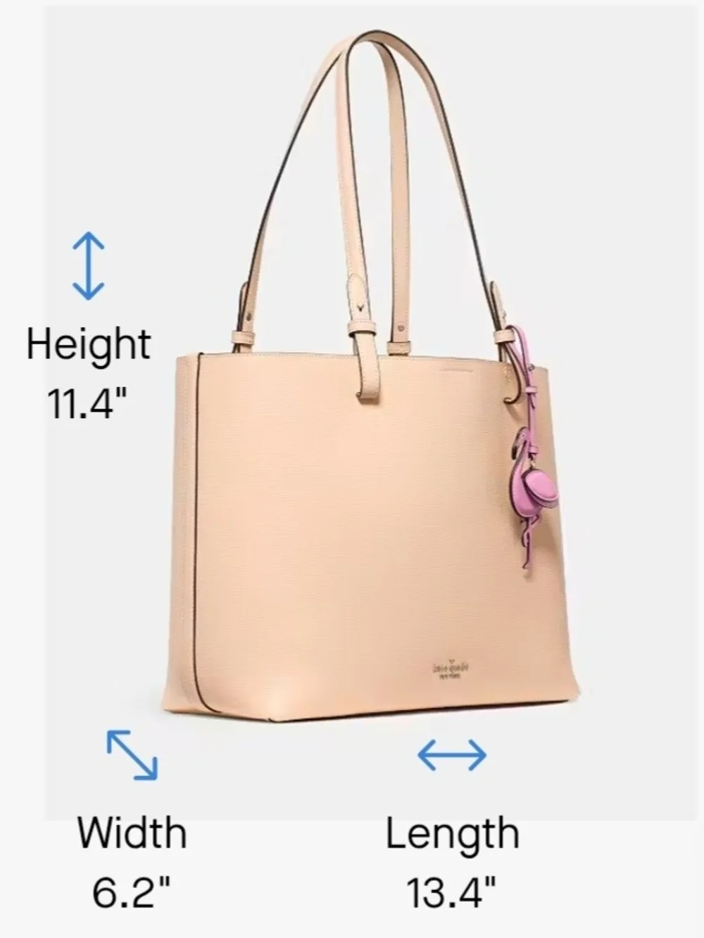 kate spade Tessa Leather Tote Bag w/Flamingo Charm. Crisp Peach. NWT. Msrp: $429